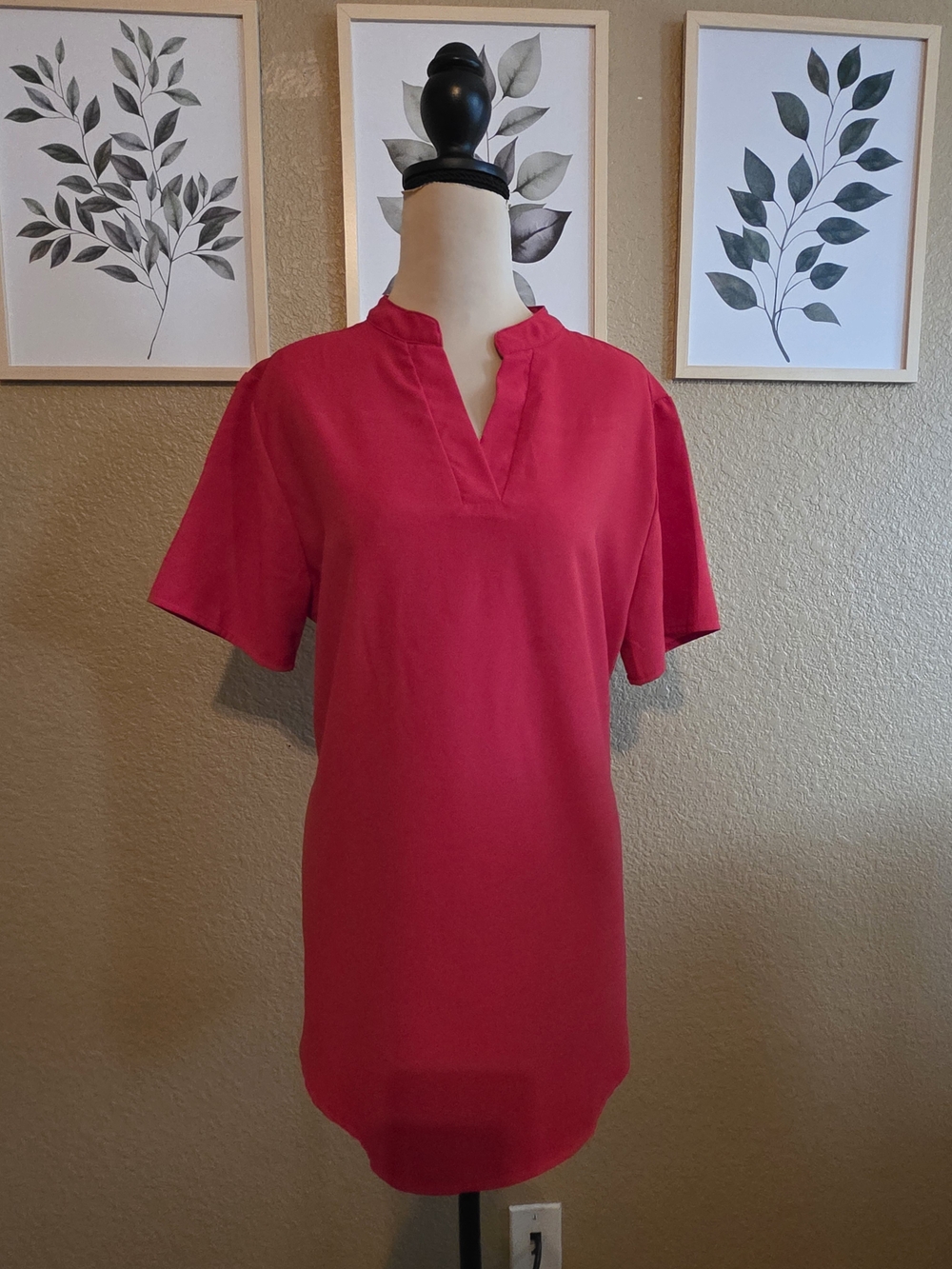 Casual Split V Neckline Chiffon‎ Blouses Loose Tunic Short Sleeve Top Large